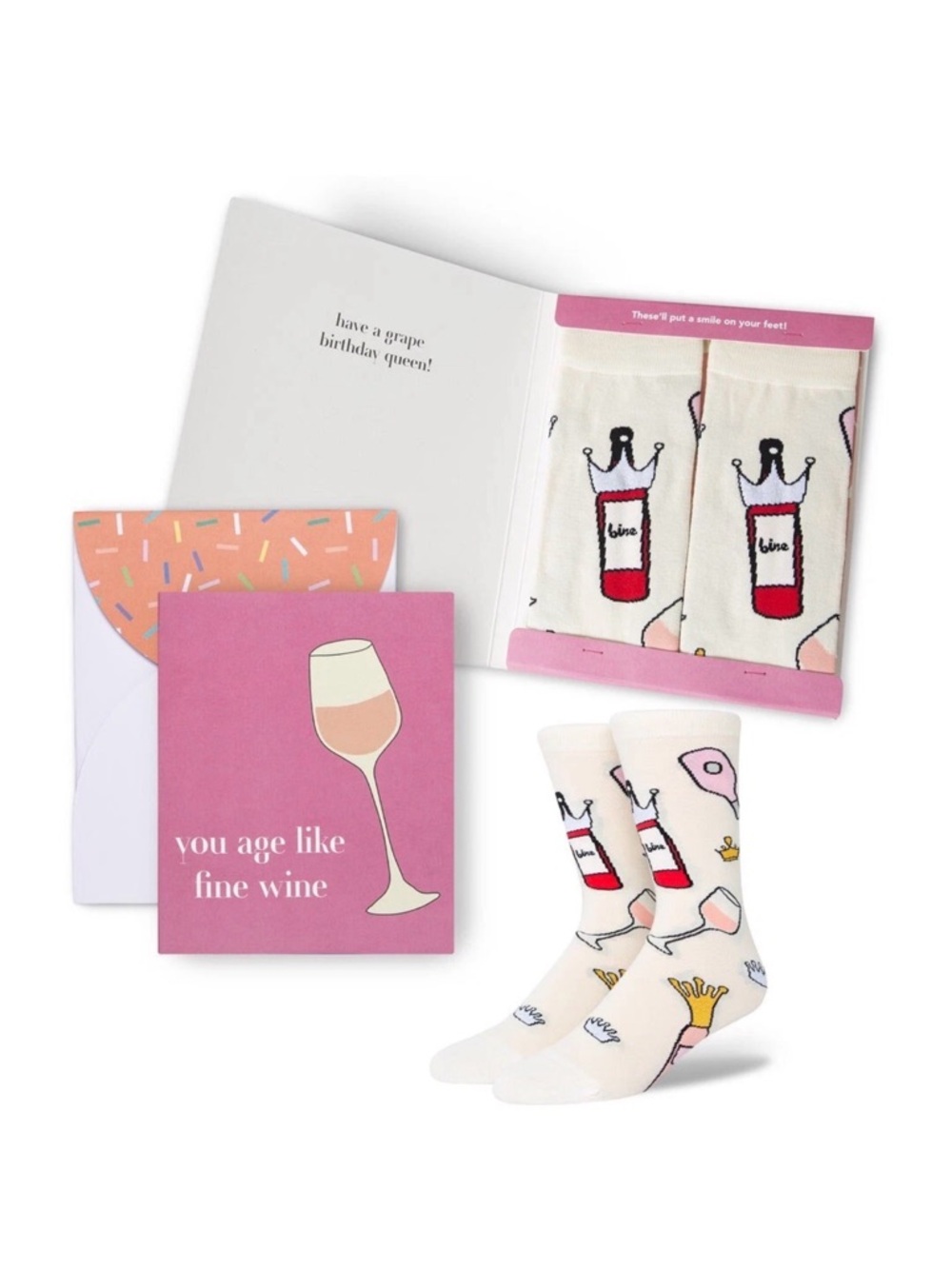 NEW Wine-Themed Pink Socks and Card Gift Set